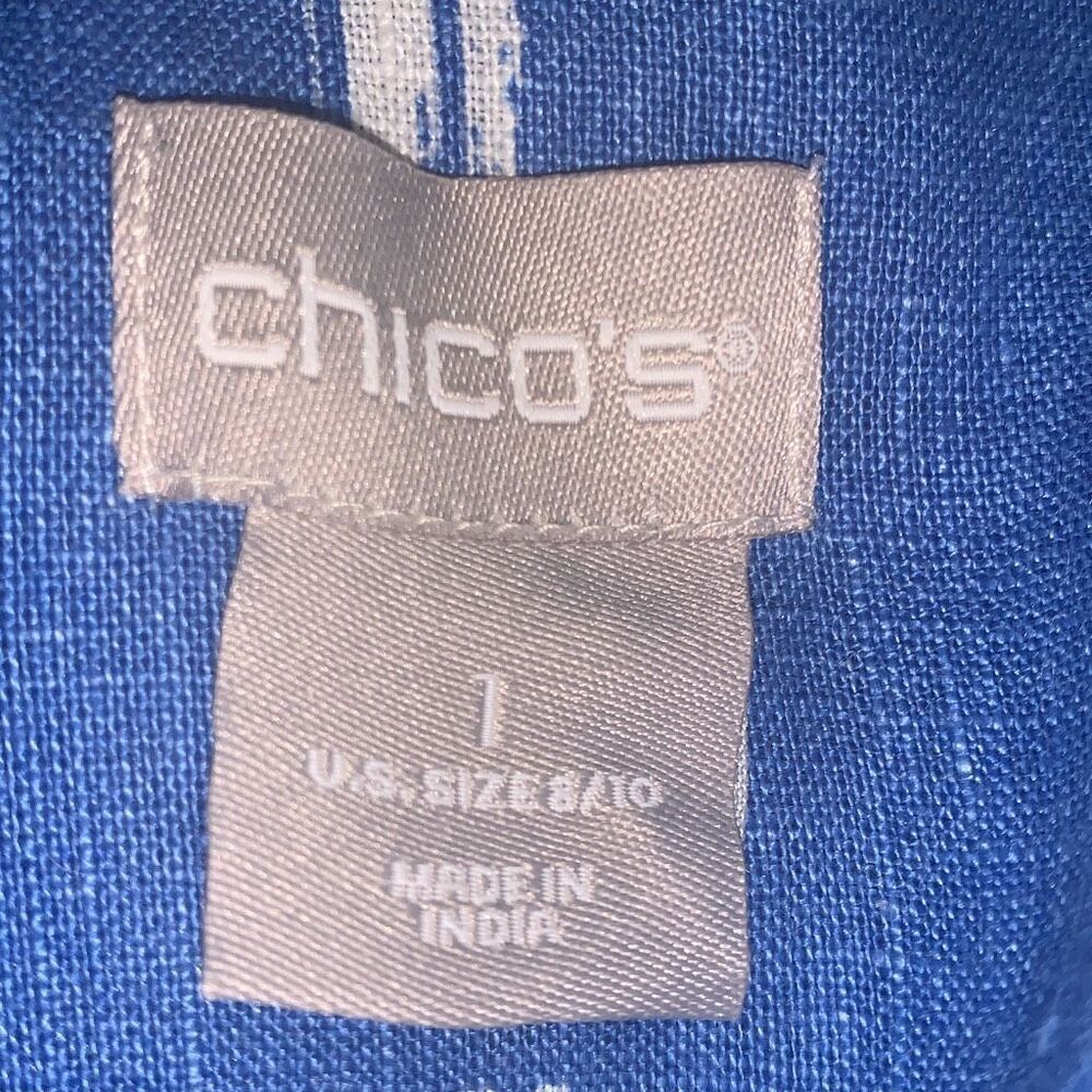 Chicos Blue Aztec Linen Button Down Dress Size 1 - Picture 12 of 12